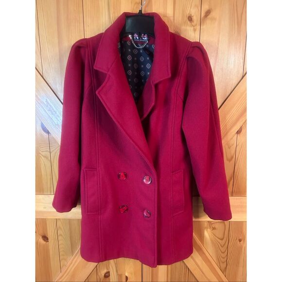 VINTAGE New York Girl Lined Double Breasted Red Wool Peacoat READ Size Medium (5 - Picture 1 of 6